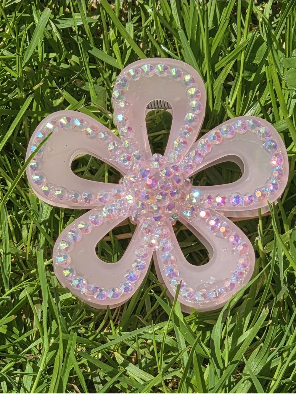 Pink Flower Rhinestone Hair Clip- Handmade with love